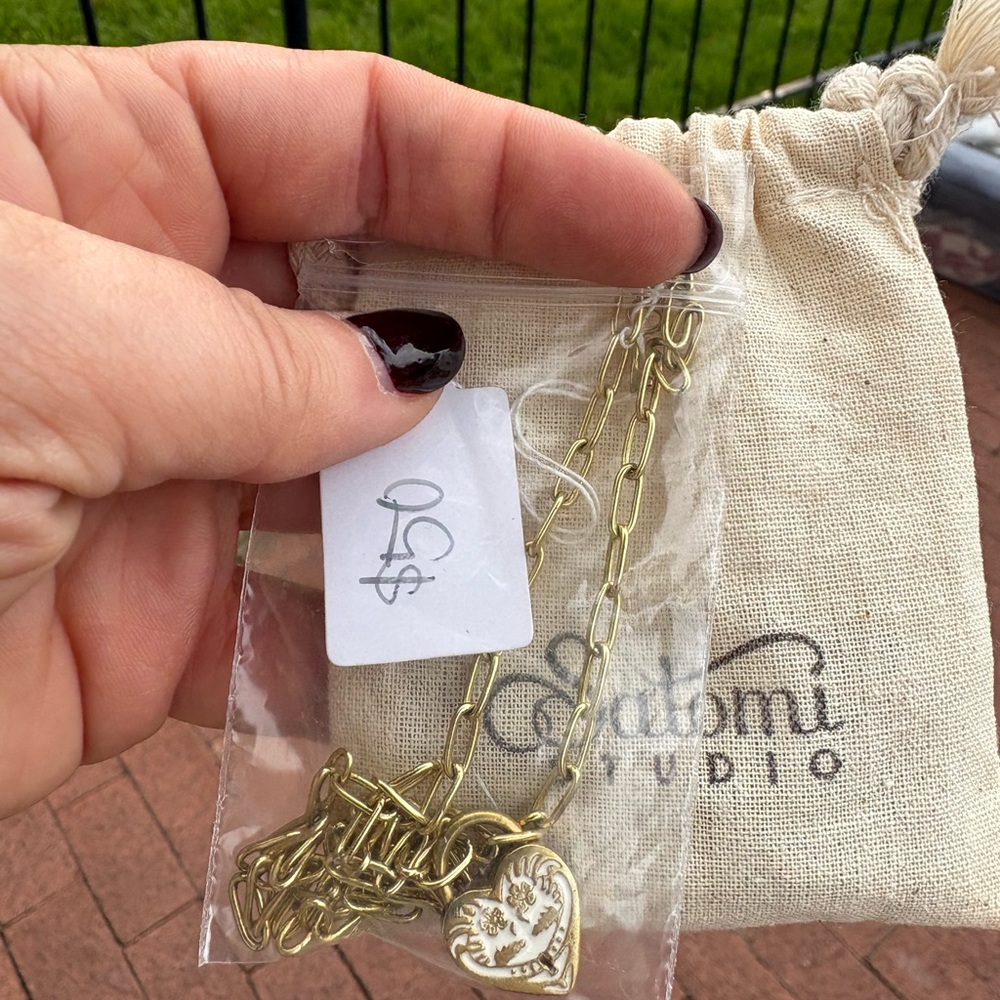 Brass and enamel Heart Pendant Necklace